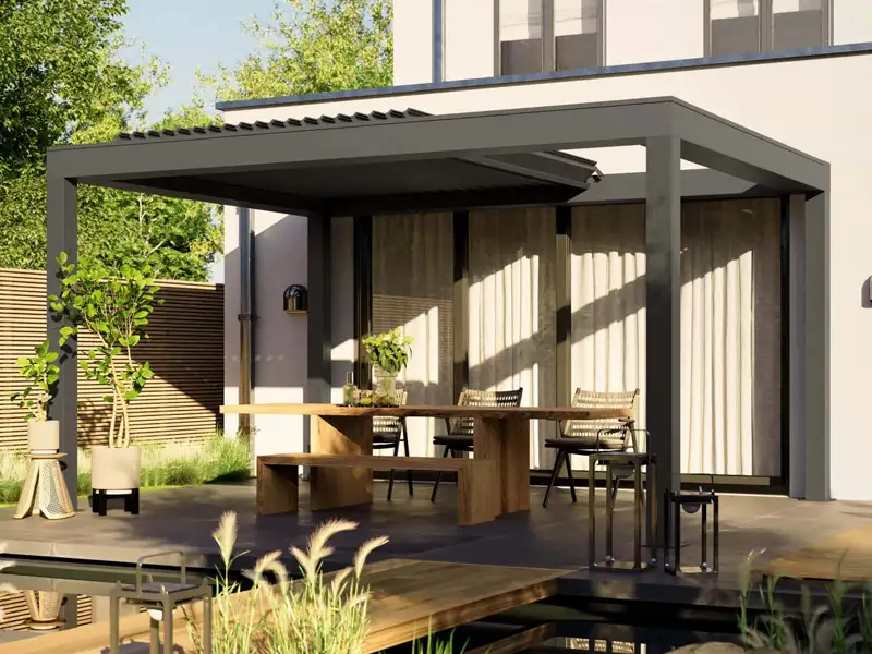 Erhardt Qube Skyline Lamellendach mit auffahrbaren Aluminiumlamellen